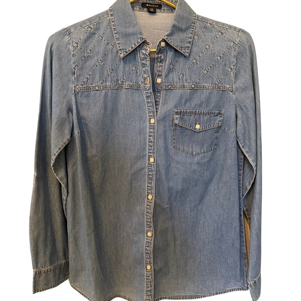I Heart Ronson Vintage Jean Shirt Women's Button Up Size XS Y2K Cowgirl Western